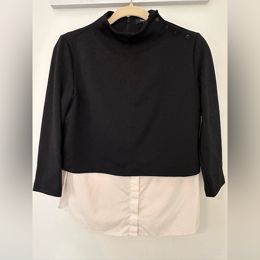 Theory Black Knit Top with Contrast Shirttail- Size M - Very Good Condition